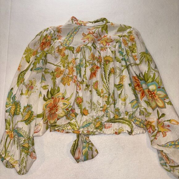 Rachel Roy size Small green floral print button/tie crop top Boho Coastal Chic - Picture 3 of 12